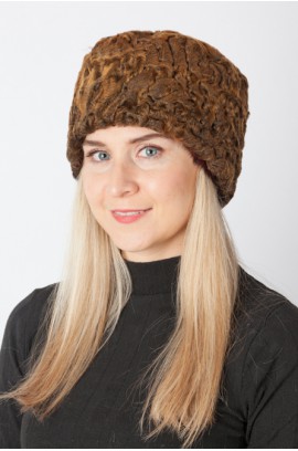 Golden karakul lamb fur hat